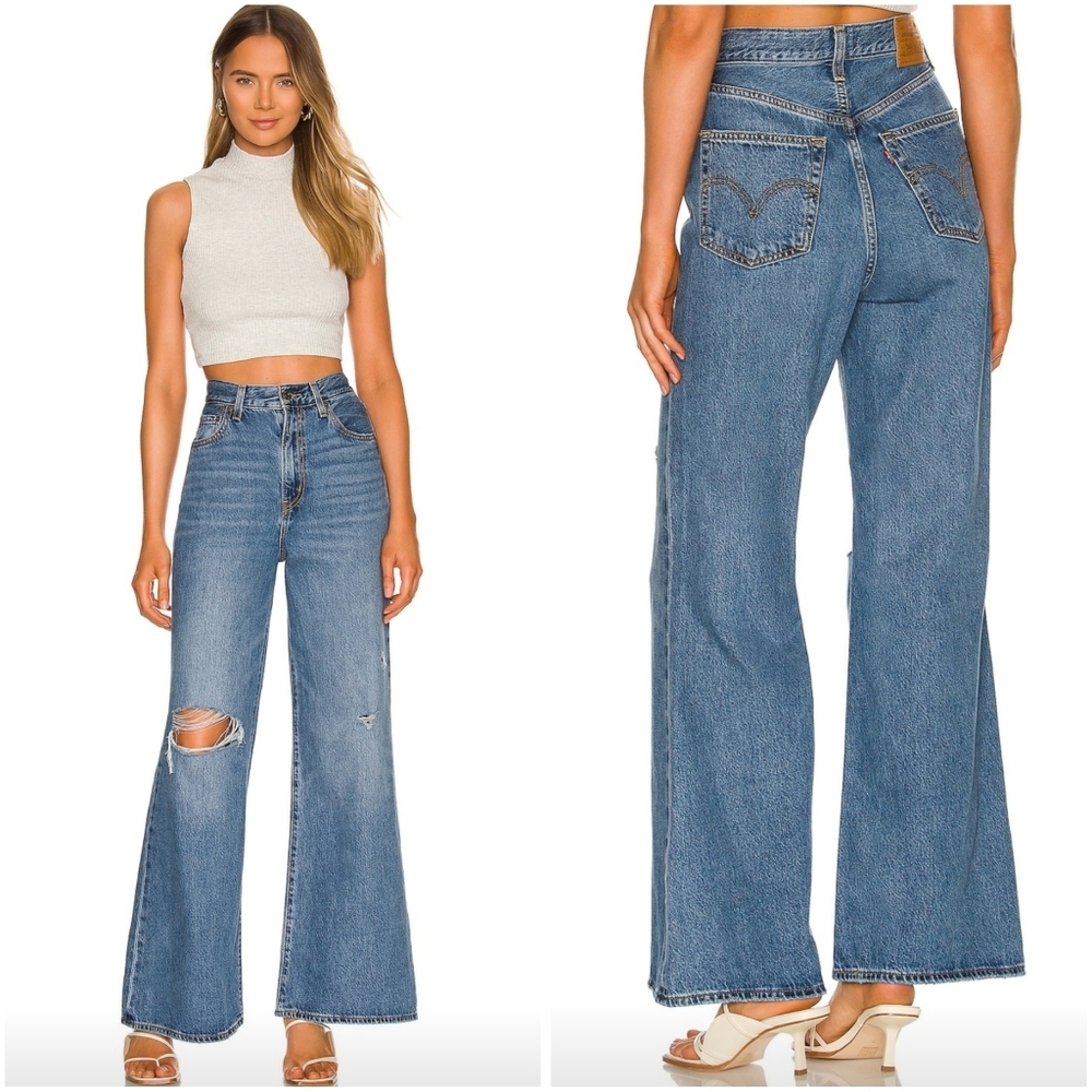 Levi's High Loose Flare Denim Jeans in Take Notes 26 NWT New